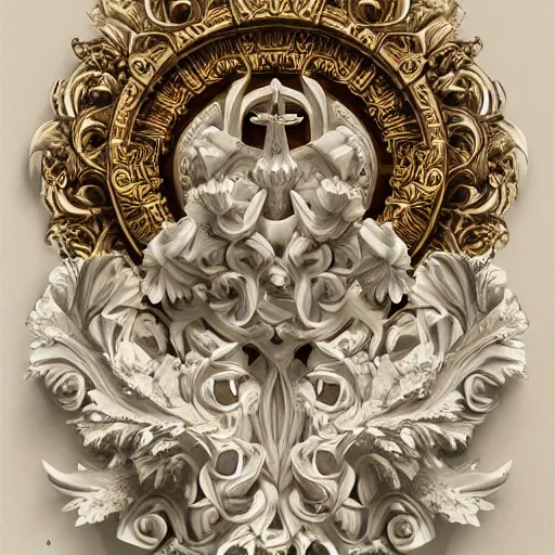 Prompt: beautiful classical holy decorative ornament, sacred overflowing grail, acanthus scrolls, lilies, ivy, energy, geometry, bones, petals, flowers, stems, ceremonial clouds, fibonacci rhythm, artstation, artgerm, art, wlop