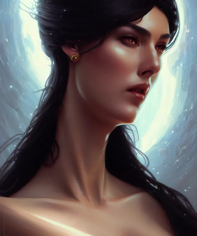 Prompt: a robot with a monica bellucci face, sci - fi face, elegant, highly detailed, digital painting, artstation, concept art, smooth, sharp focus, illustration, art by artgerm and greg rutkowski and alphonse mucha