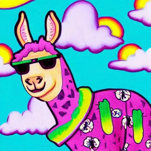 Prompt: llama in pyjamas by lisa frank