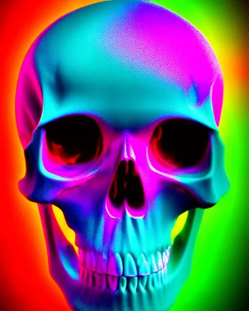 Image similar to glow, chromatic aberration, prismatic, skull, cinematic, retro, vintage, cool, unique, interesting, original, vhs quality, adult swim