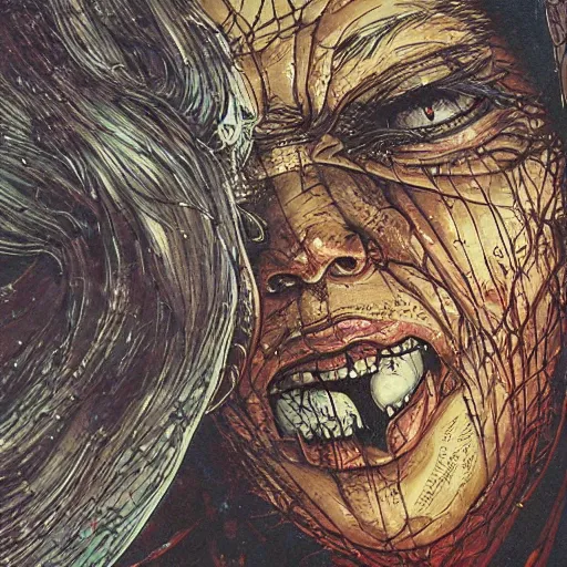 Image similar to closeup of face melting in agony, inside a frame on a tiled wall, frontal picture, by yoichi hatakenaka, masamune shirow, josan gonzales and dan mumford, ayami kojima, takato yamamoto, karol bak