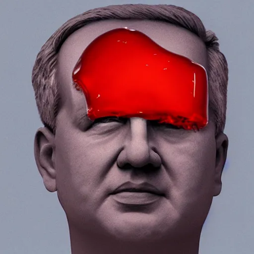 Image similar to a sculpture made out red jelly in the sea of a giant benjamin netanyahu head, long shot, hyper detailed, hyper realistic, ray tracing, 8 k resolution, sharp focus, realistic water, award winning