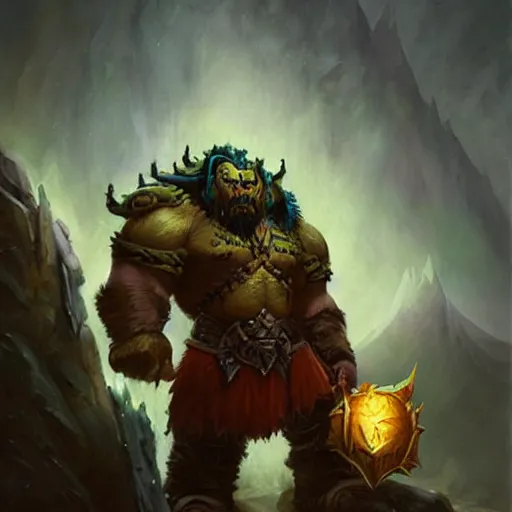 Image similar to the hero mountain king from the game warcraft, oil painting, by greg rutkowski