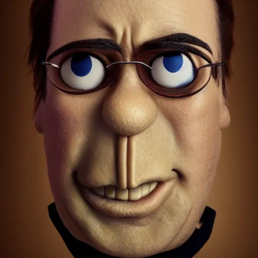 Image similar to nicholas cage as a muppet puppet portrait, cinematic, realistic photography