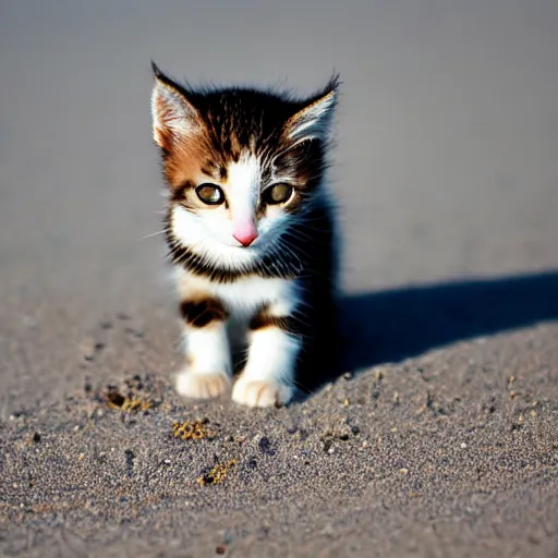 Prompt: little kitten alone on the beach