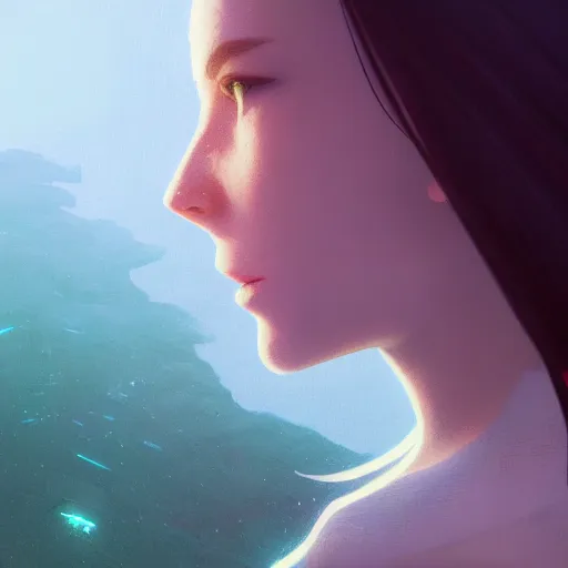 Image similar to portrait of android girl, highly detailed vfx portrait, unreal engine, greg rutkowski, loish, rhads, caspar david friedrich, makoto shinkai and lois van baarle, ilya kuvshinov, rossdraws, elegent, tom bagshaw, alphonse mucha, global illumination, detailed and intricate environment