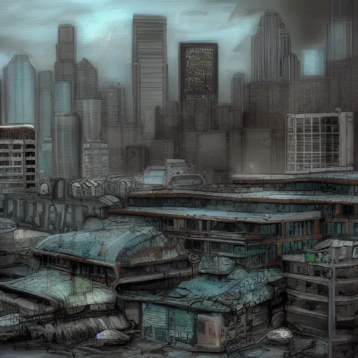 Image similar to seattle, abandoned and post - apocalyptic, concept art, digital painting