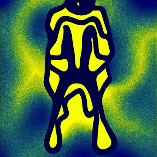 Image similar to human man that resembles a wasp morh in surreal sketch style, blue and yellow gradient, noise, ultrafine detail, hd 8k, logo illustration