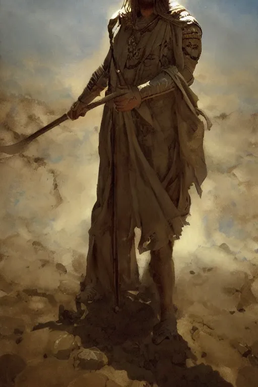 Image similar to a full body portrait of the ancient historical biblical evil pagan king ahab of Israel by craig mullins and marc simonetti, Ross Tran and WLOP, by Andrew Wyeth and Gerald Brom, In the style of John singer Sargent and James gurney, ARTSTATION, cgsociety, polycount, character design, CINEMATIC, AWE INSPIRING, BEAUTIFUL, ART GERM