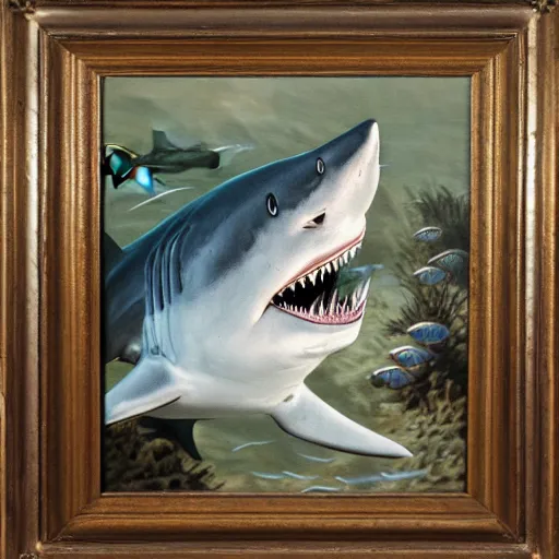 Prompt: Shark Janitor, masterpiece painting