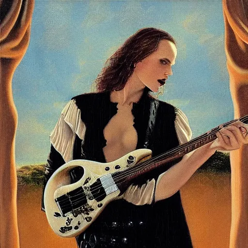 Image similar to Anna Calvi playing electric guitar, oil painting by Gerald Brom, masterpiece