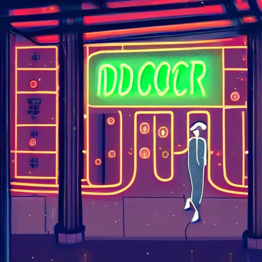 Prompt: entrance to a disco club in new york with a neon sign at nightime, heavy mist, highly detailed, artstation, concept art