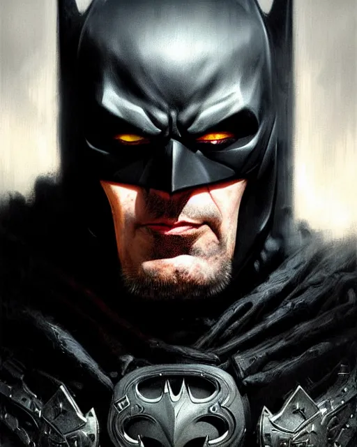 Image similar to grim batman, fantasy character portrait, ultra realistic, concept art, intricate details, highly detailed by greg rutkowski, gaston bussiere, craig mullins, simon bisley