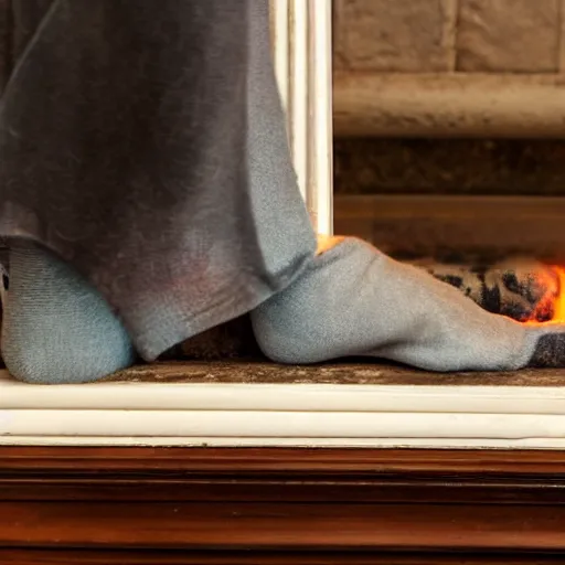 Image similar to left foot sitting by itself on a fireplace mantle