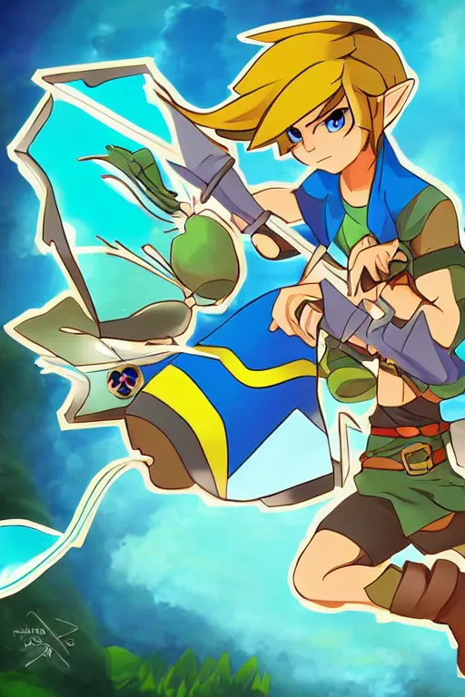 Image similar to an in game portrait of link from pokemon sun, pokemon sun art style.