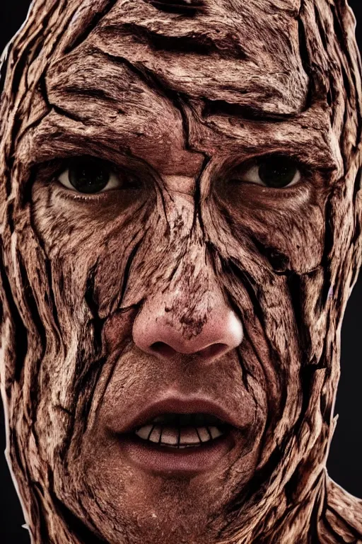 Image similar to 📷 markiplier's tree bark skin, made of tree bark, head portrait, dynamic lighting, 4 k