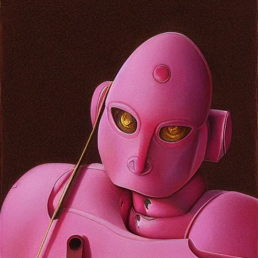 Image similar to pink robot artist artist painting a self portrait, by john howe