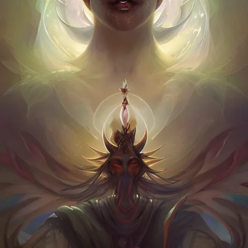 Image similar to a beautiful emanation from angelarium, symmetry composition, by pete mohrbacher and artgerm and wlop, digital art, highly detailed, intricate, fantasy, mystical, Trending on Artstation HQ, deviantart, unreal engine, 4K UHD image