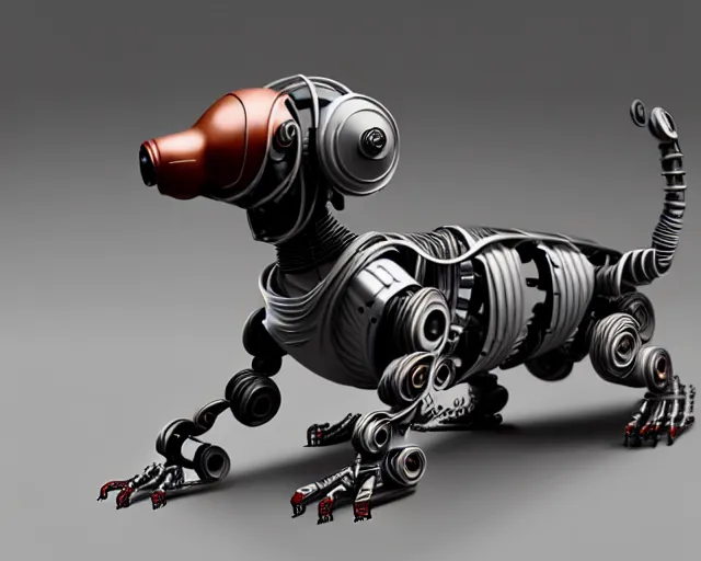 Image similar to dachshund robot, mechanical, machine, octane render, concept art, sharp focus, hyper - realistic, intricate, detailed, eduard pronin, luka mivsek, ruan jia