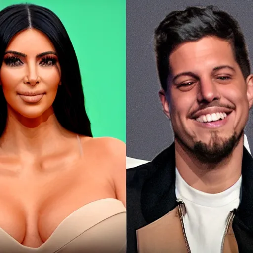 Prompt: kim kardashian and pete davidson pointing and laughing at kanye west, in the style of oil on canvas,
