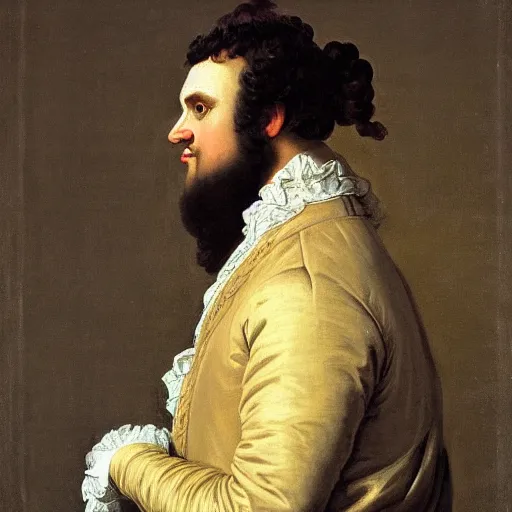 Prompt: A rococo portrait of a neckbeard as the King of France, by Jacques-Louis David, Réunion des Musées Nationaux, Louvre Catalogue photography