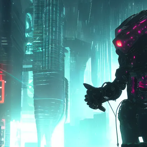 Prompt: cyberpunk lair boss fight, minotaur. cinematic wide shot