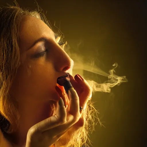 Image similar to marijuana bud woman smoking, epic award winning professional profile photography, dystopian esoteric surrealism, dramatic cinematic lighting, high times, 8 k