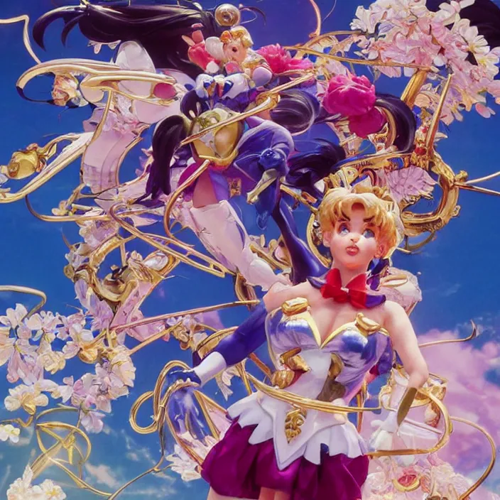 Image similar to jeff koons style sailor moon, ultra realistic, concept art, intricate details, serious, highly detailed, photorealistic, octane render, 8 k, unreal engine, art by todd mcfarlane and artgerm and greg rutkowski and alphonse mucha