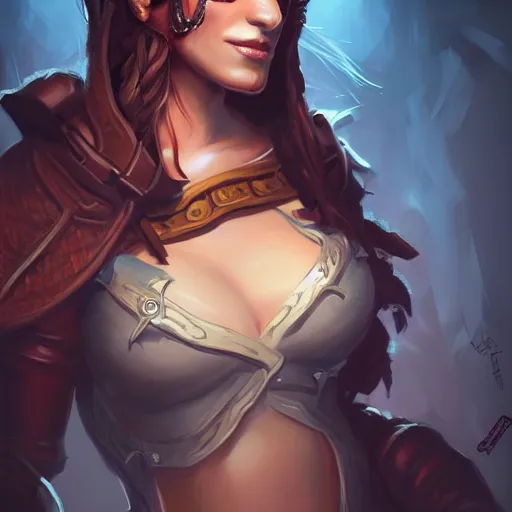 Prompt: Portrait of full body of female rogue, intricate, elegant, highly detailed, digital painting, artstation, concept art, smooth, sharp focus, illustration, art by MasterHearthstone, Hearthstone art style