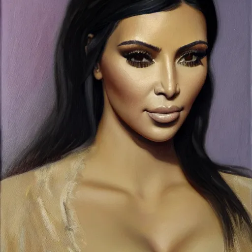 Image similar to a beautiful painting of kim kardashian west painted by john collier