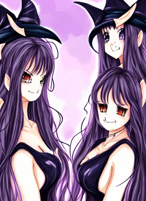 Prompt: two beautiful witches with twintails taunting each other, gorgeous faces, smooth, detailed anime art