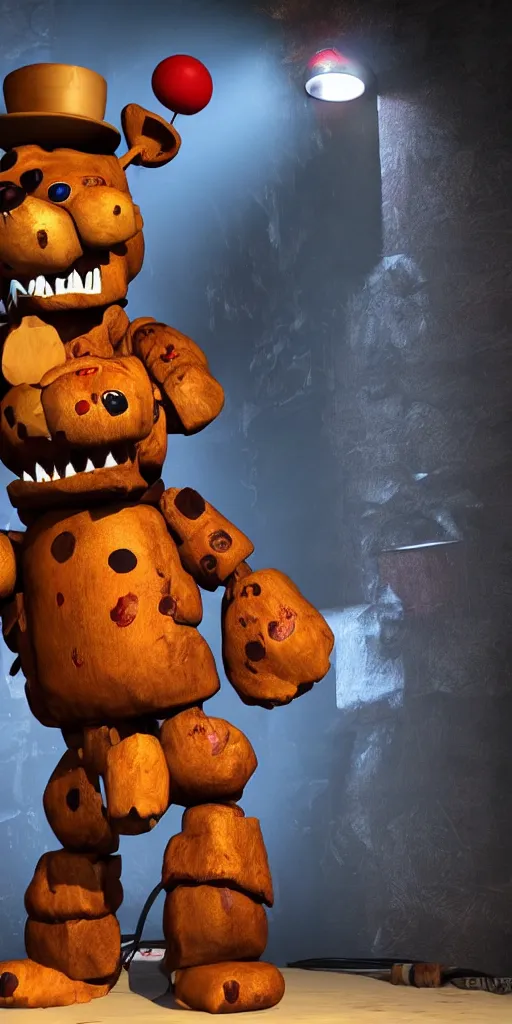 Prompt: freddy fazbear, ultra realistic, scary, horror, dark, 3 point lighting, arcade,! dream