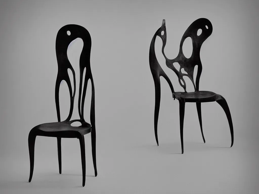 Prompt: luminescent gothic chair with ear. karl blossfeldt