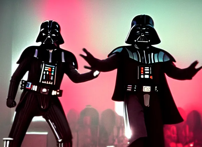 Image similar to film still of Darth Vader as Michael Jackson moonwalking on stage in concert