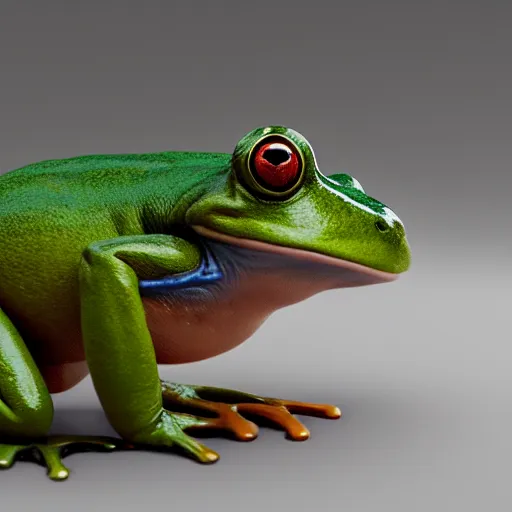 Image similar to hyperrealistic film still of a person wearing a frog mascot costume, stunning 3 d render, inspired by istvan sandorfi & greg rutkowski & unreal engine, perfect facial symmetry, dim volumetric cinematic lighting, 8 k octane comprehensive render, extremely hyper - detailed, incredibly lifelike attributes, intricate, real flesh texture, masterpiece, artstation, stunning,