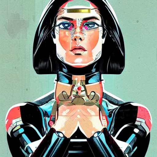 Prompt: portrait of a female android, by MARVEL comics and Sandra Chevrier