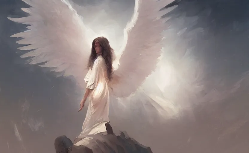 Prompt: A painting of an Angel trending on artstation in the style of Greg Rutkowski