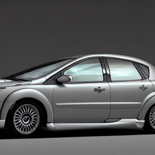Prompt: a 2 0 0 5 silver ford focus, in the style of h r giger