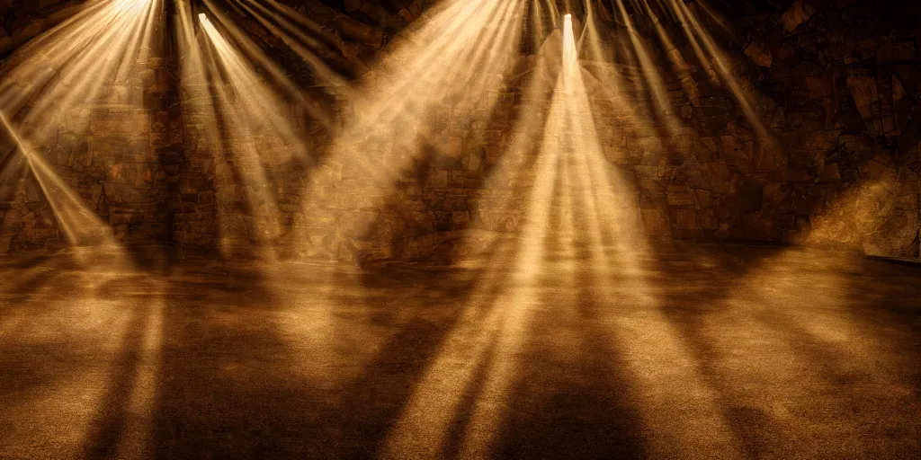 Image similar to gods basement, divine, shinig rays of light, 8 k photography, cinematic light, award winning