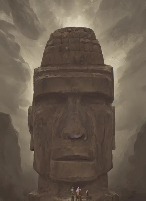 Prompt: digital _ painting _ of _ moai _ by _ filipe _ pagliuso _ and _ justin _ gerard _ symmetric _ fantasy _ highly _ detailed _ realistic _ intricate _ port