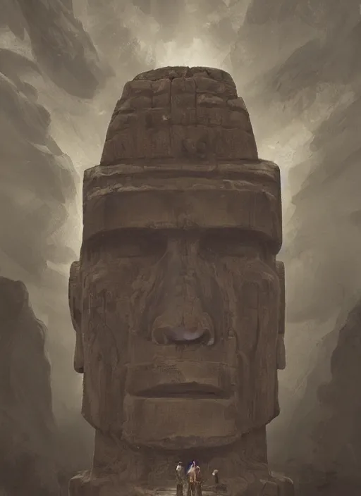 Image similar to digital _ painting _ of _ moai _ by _ filipe _ pagliuso _ and _ justin _ gerard _ symmetric _ fantasy _ highly _ detailed _ realistic _ intricate _ port