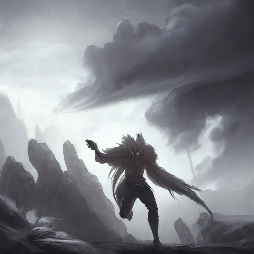 Image similar to grey smoke giant character, windy background, tornado, storm, epic fantasy style, in the style of Greg Rutkowski, hearthstone artwork