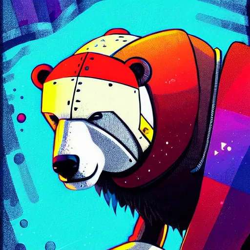 Prompt: anthropomorphic polar bear in glorious suit of armor, digital art, fantasy, explosion of color, highly detailed, in the style of jake parker, in the style of conrad roset, swirly vibrant colors, sharp focus