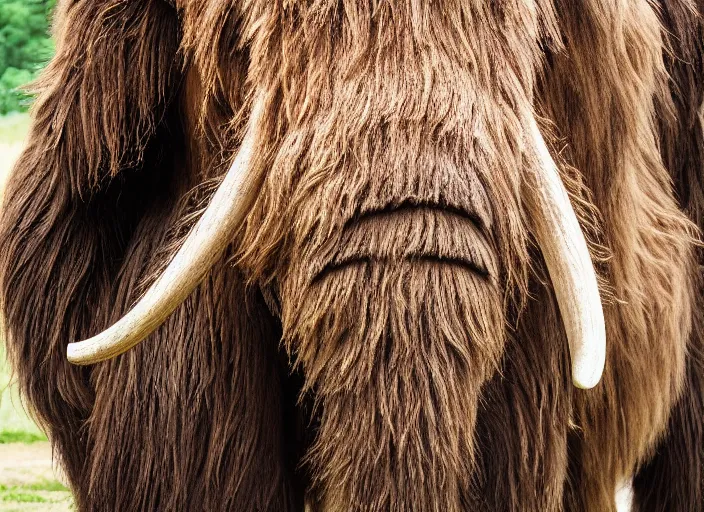 Prompt: closeup of a very wooly brown hairy mammoth, mastodon, mammoth, detailed fur, zoo photography, National Geographic, HD,