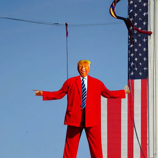 Image similar to Donald trump tallest man in the world being showed off at a circus