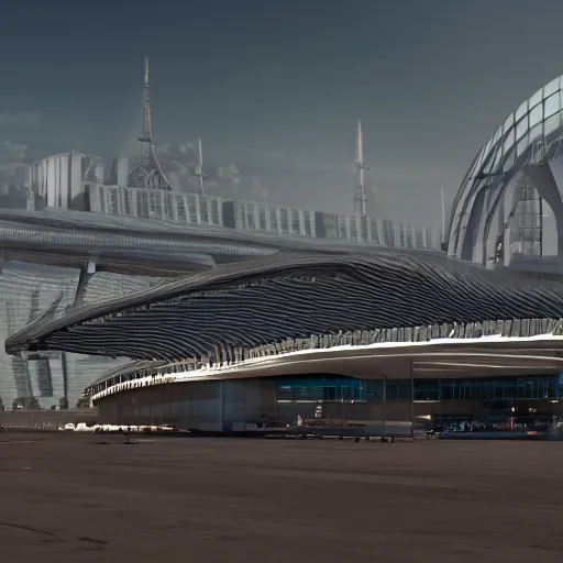 Image similar to sci-fi airport structure on the coronation of napoleon painting and digital billboard in the middle, unreal engine 5, keyshot, octane, artstation trending, ultra high detail, ultra realistic, cinematic, 8k, 16k, in style of zaha hadid, in style of photogrammetry point cloud, in plastic,dark, tilt shift,