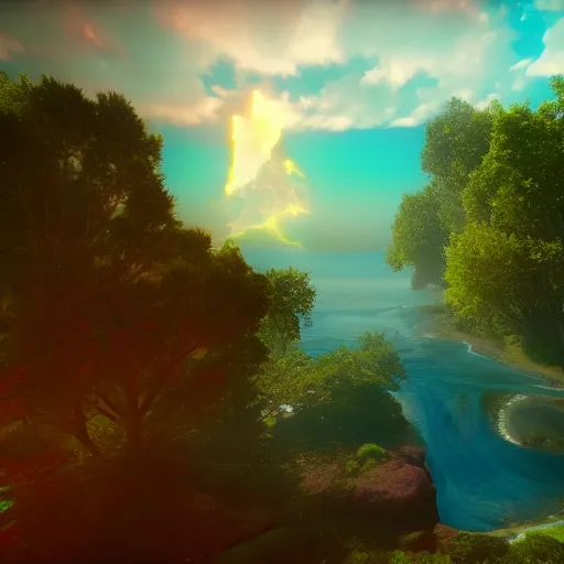 Image similar to the creation of the first god, vivid colors, unreal engine 5, cinematic, beautiful