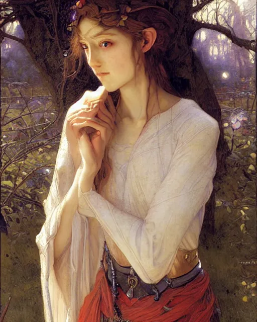 Image similar to a beautiful elf princess by Edgar Maxence and Ross Tran and Michael Whelan Jules Bastien-Lepage