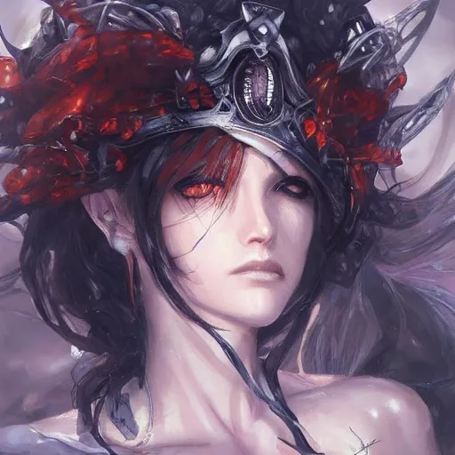 Prompt: a detailed anime face portrait of the queen of blades, a beautiful face, by dorian cleavenger, by krenz cushart, by wlop, by astri lohne, by zdzisław beksinsk