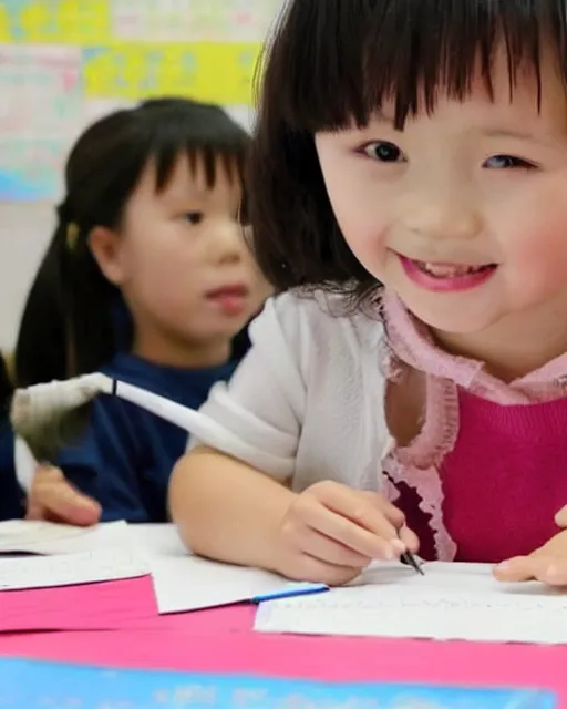 Prompt: a cute four year old Chinese girl, teaches an advanced mathematics class at Harvard University